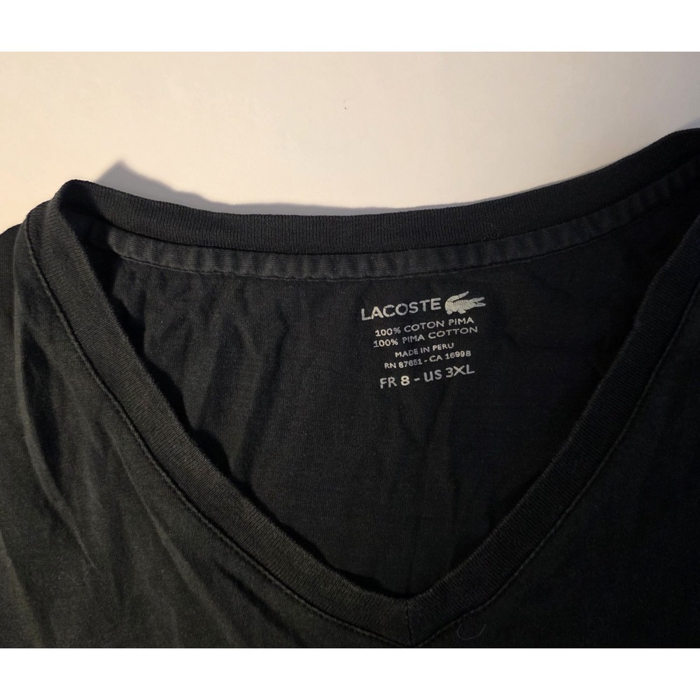 Lacoste Men Size 8 (3XL) Black Short‎ Sleeve V Neck Pullover T Shirt